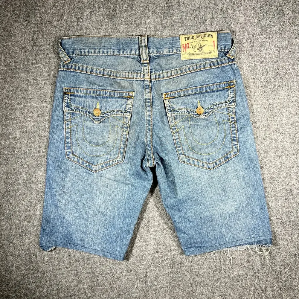Y2K True Religion Billy Dark Hollow First Edition Cropped Denim Shorts 34